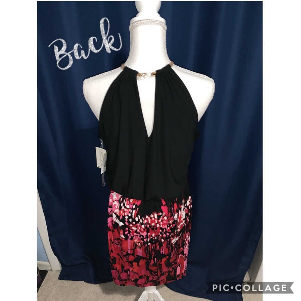 NEW! JBS Black and Floral Dress with Chain Choker - Picture 2 of 4